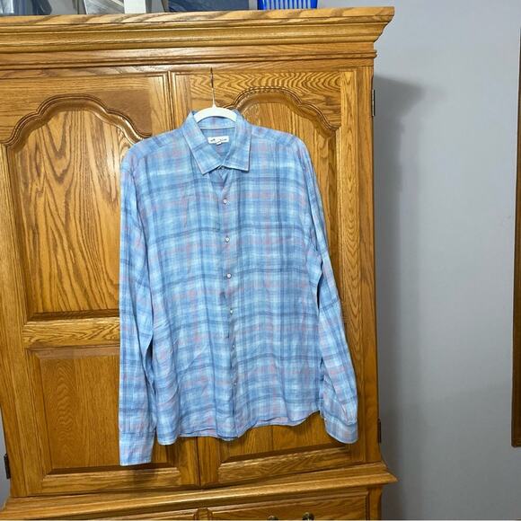 Peter Millar Summer Sky Crystal Beach Linen Sport Shirt Button Down Mens Large - Picture 9 of 16